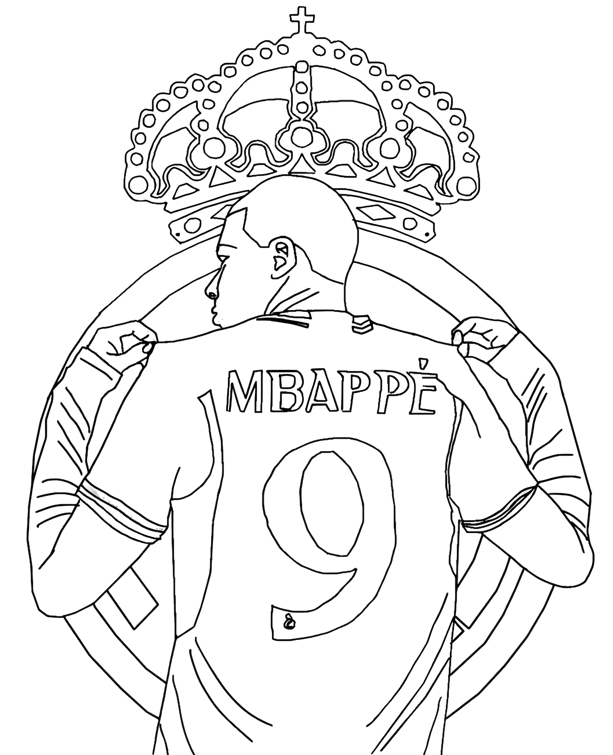 Boyama sayfası: Kylian Mbappé 9 numaralı formasını gösteriyor.